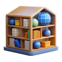 Organized Home 3D Render of Shelving Unit with Various Items png