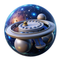 Futuristic Space Station orbiting Planet A 3D Render png