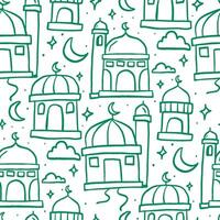 A joyful doodle pattern showcasing domes and mosques in vibrant Ramadan aesthetics. vector