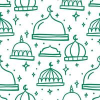 A charming doodle pattern featuring lanterns and palm trees, evoking Ramadan traditions. vector