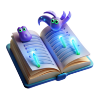 Glowing Creatures Magical Book A 3D Render png