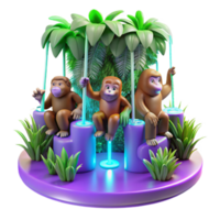 Jungle Monkey Carousel 3D Render of Primates on a Tropical Ride png