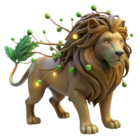 Luminous Lion 3D Render of a Magical Creature with Illuminated Vines png