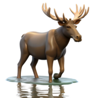 3D Render of a Brown Moose Standing in Water png