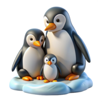 3D Render Penguin Family on Ice png