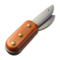 3D Illustration of Folding Knife with Wooden Handle png