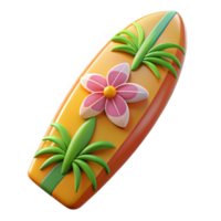 3D Render of a Surfboard with Flowers and Palm Trees png