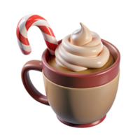 3D Render Whipped Cream Hot Chocolate Candy Cane Mug png