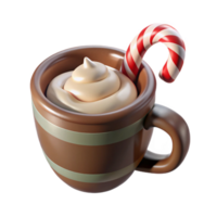 Whipped Cream and Candy Cane in a Brown Mug 3D Illustration png