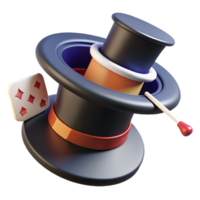 3D Render of a Magic Hat with a Card and a Stick png