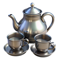 Metallic Teapot Cups 3D Render png