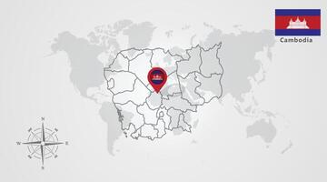 Cambodia flag icon design with map outline vector