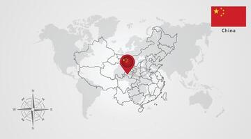 China flag icon design with map outline, Template with the national flag and map vector