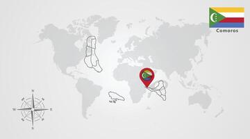 Comoros flag icon design with map outline, Template with the national flag and map vector