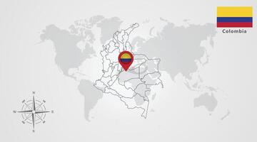 Colombia flag icon design with map outline, Template with the national flag and map vector