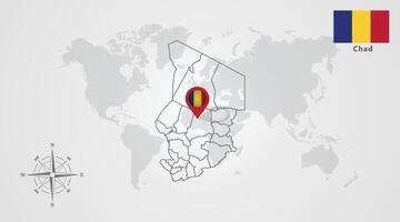 Chad flag icon design with map outline vector