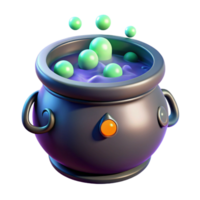 3D Render Cauldron with Glowing Potion png
