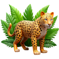 Leopard 3D Illustration with Green Leaves png