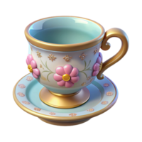 3D Illustration of a Teacup and Saucer with Floral Design png