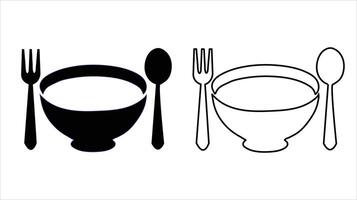 Knife, spoon, and fork flat icons with cooking and kitchen symbols including bowl and chopsticks on white background vector