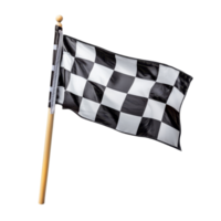 A classic checkered flag waving proudly against a transparent background symbolizing victory in racing and motorsport events, checkered flag isolated on transparent background png