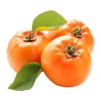 Fresh persimmons with vibrant green leaves isolated on a clean transparent background, persimmons with leaf isolated on transparent background png