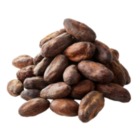 A pile of cocoa beans on a transparent background showcasing their rich, natural texture and shape, Pile of cocoa beans isolated on transparent background png