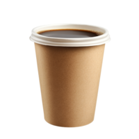 A brown paper coffee cup filled with fresh brewed coffee isolated on a clean transparent background, paper cup for coffee isolated on transparent background png