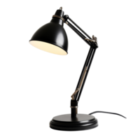 Black desk lamp with adjustable arm set against a transparent background for enhanced visibility, black desk lamp isolated on transparent backgroundfile png
