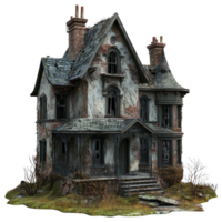 Haunted abandoned mansion perfect for Halloween decorations in a spooky setting, abandoned dilapidated house mansion for halloween, file of isolated object on transparent background png