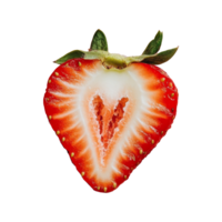 Freshly sliced half strawberry showcasing vibrant red color and unique inner texture against a light background, Half sliced strawberry png