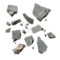 Broken stone pieces scattered on a transparent background showcasing unique transparent like qualities, Broken stone on a transparent background. Stone transparent background png