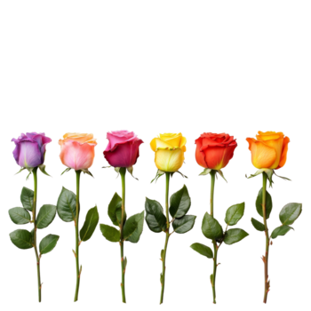 un' vivace riga di Multi colorato rosa fiori disposte con verde le foglie su un' trasparente sfondo, riga di multicolore rosa file di fiori di isolato oggetto su trasparente sfondo png