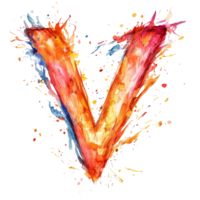 Colorful artistic representation of the consonant letter V surrounded by vibrant splashes on a light background, consonant letter v is used to make words on transparent backgroundfile png