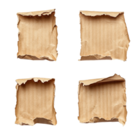 Torn pieces of corrugated paper arranged in a unique layout for labeling purposes, Torn pieces of corrugated paper used as label on transparent backgroundfile png