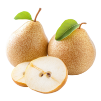 Freshly sliced Chinese pear showcasing its crisp texture and sweet taste on a pristine background, Chinese pear or Asian pear with sliced isolated on transparent background png