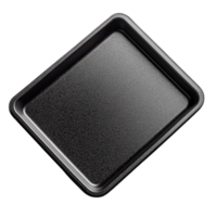 Black foam tray resting on a transparent background, showcasing its smooth surface and simple design, black foam tray on transparent background png
