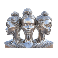 A captivating triptych of woman sculptures showcasing elegance and artistry in a polished finish, Collcetion of three Woman Sculpture 3d isolate rendering on transparent background png