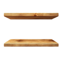 Two rustic wooden wall shelves design for modern interiors with clean lines and natural textures, Two wooden wall shelves isolated on transparent background png