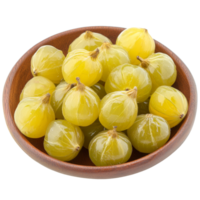 Star gooseberries arranged in a wooden plate on a transparent background for fresh fruit display, star gooseberry in a plate isolated on transparent background png