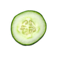 Freshly sliced cucumber displaying vibrant green skin and juicy texture on a clean transparent background, Fresh slice cucumber isolated on transparent background png