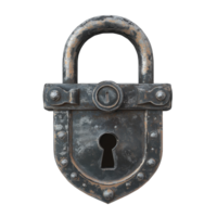 Rustic padlock displayed on a light grey background highlighting its intricate design and texture, Diya lamp on top of colorful rangoli png