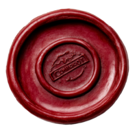 A detailed wax seal featuring the word confidential, crafted with care and precision in a red hue, Wax Seal with Confidential Word Isolated png