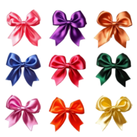 A vibrant collection of colored ribbon bow flowers arranged on a soft transparent background, colored ribbon bow flowers isolated on transparent background png