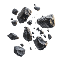 Asteroids scattered on a transparent background creating a striking visual effect, Asteroids on transparent background png