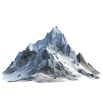 An isolated mountain stands prominently, showcasing its rugged peaks and snow covered slopes, Mountain isolated on transparent background png
