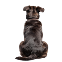 A brown dog sitting calmly and looking away against a plain transparent background with a soft texture, dog sit, back view, isolated transparent background png