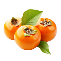 Fresh ripe persimmons with vibrant green leaves isolated on a transparent background, fresh ripe persimmons with leaf isolated on transparent background png