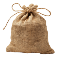 An empty burlap sack with a tied closure on a plain background ready for various storage uses, Empty burlap sack png