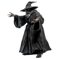 Scary sorcerer in a dark robe casting a spell against a transparent background, Scary Sorcerer Isolated on transparent background png